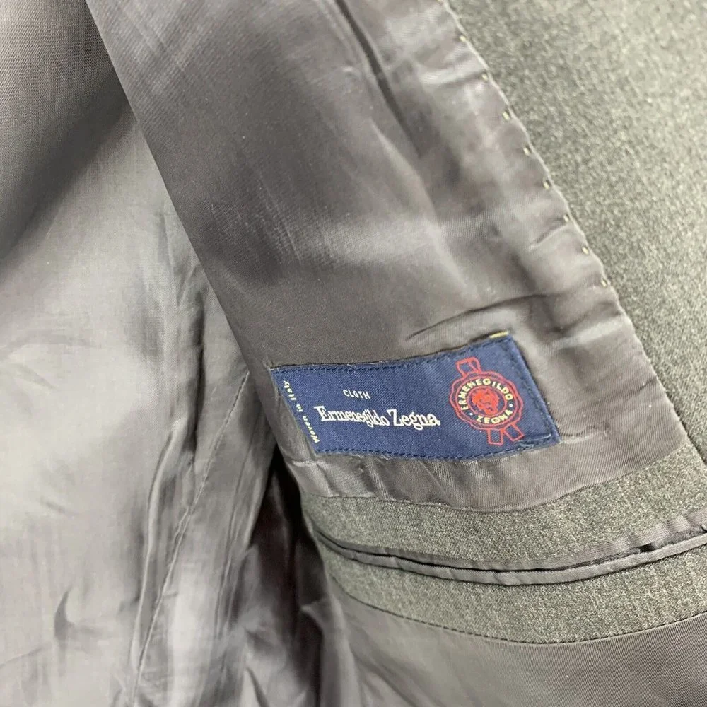 Black Saks Fifth Avenue Ermenegildo Zegna Wool Slim Blazer Gray 2 Button 44L - Picture 4 of 4